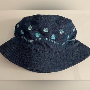 2t-4t Denim Bucket Hat with Blue Floral Embroidery